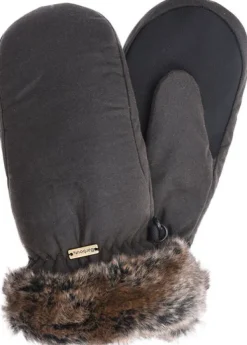 Barbour Wax with Fur Trim Mittens naisten kintaat, maastonvihreä